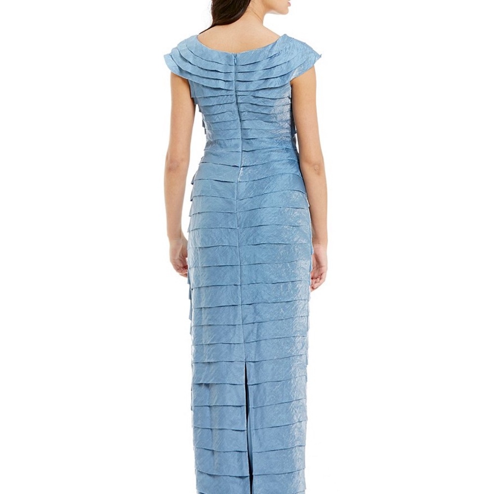 London Times Shimmer Portrait Collar Shutter Gown